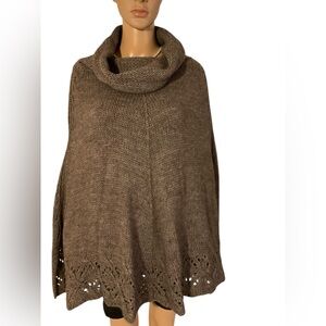 SPERICO ITALY Women’s Brown Wool Turtle Neck Poncho Women’s, One SZ